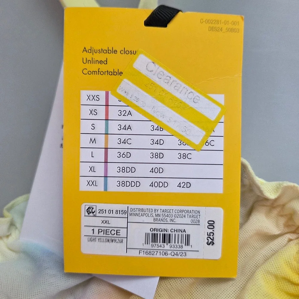 Diane von Furstenberg for Target Yellow Tie Dye Bralette XXL NWT DVF